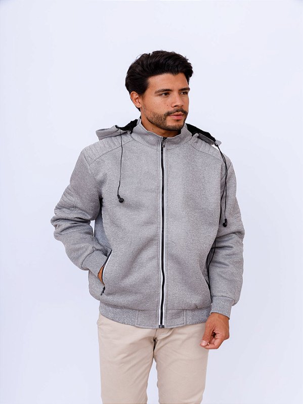 Jaqueta Neoprene Masculina Forrada com Capuz Cinza