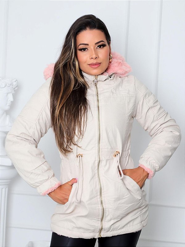 Jaqueta ParKa Sarja Feminina Dupla Face Off-White
