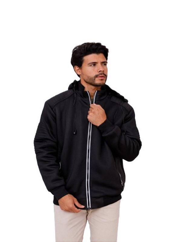 Jaqueta Neoprene Masculina Forrada com Capuz Preto