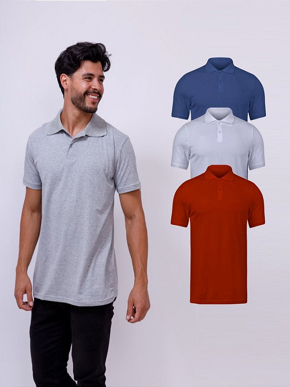 Kit Com 3 Camisetas Gola Polo 100% Algodão