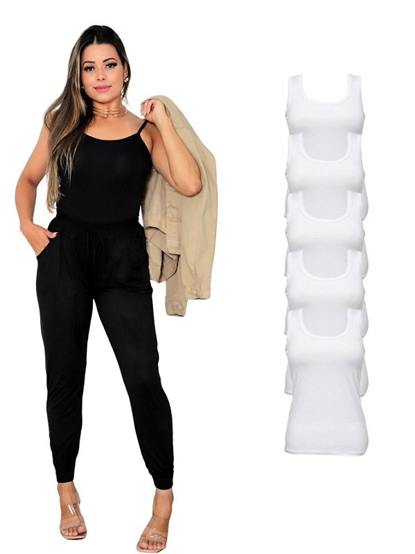 Kit Com 5 Regatas Feminina Alça Larga Colors