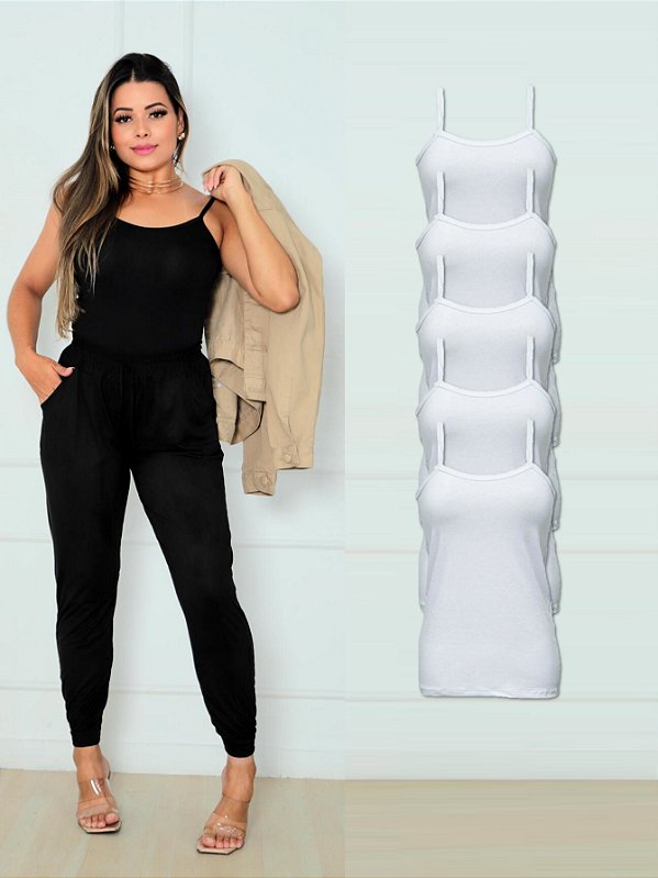 Kit Com 5 Blusas Regatas Feminina Alça Fina Colorida