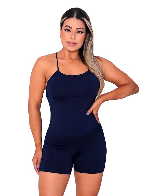 Macaquinho Fitness Academia Alcinha com Bojo Removivel Azul