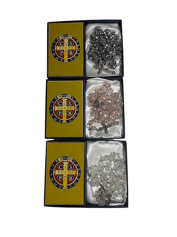 TERÇO CRISTAL SÃO BENTO CAIXA AZUL MED 08MM - UNI