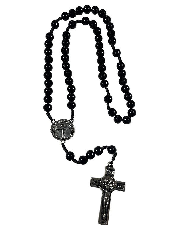 TERÇO MADEIRA/ABS MEDALHA DAS DUAS CRUZES MED 08MM - PC 12 UNI