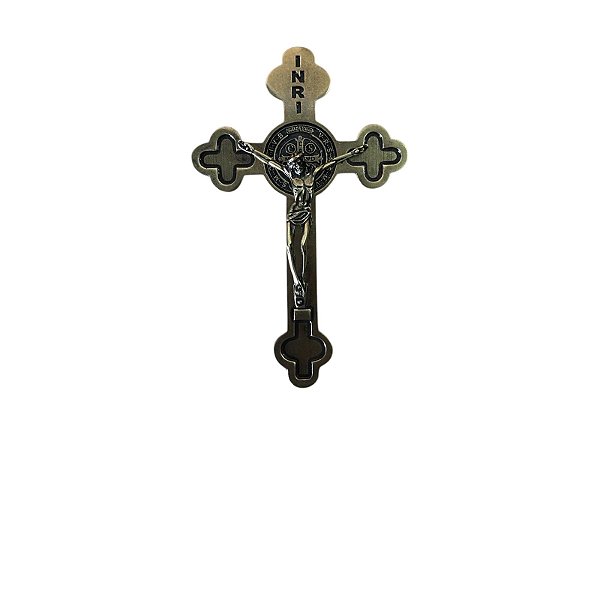 CRUCIFIXO METAL SÃO BENTO PAREDE GRD 21CM