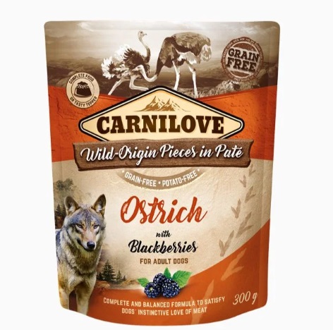 Pouch Alimento umido Carnilove Avestruz e amoras 300g
