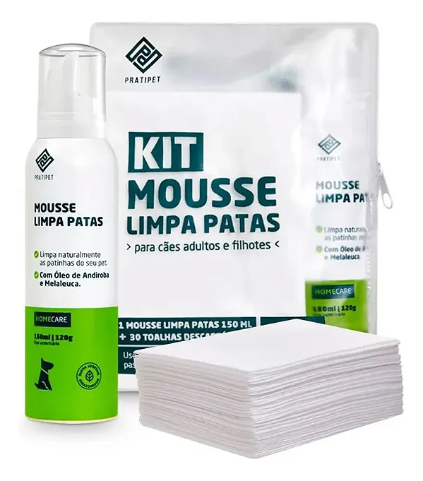 Kit de Higiene, Mousse Limpa patas + Toalhas descartaveis pratipet