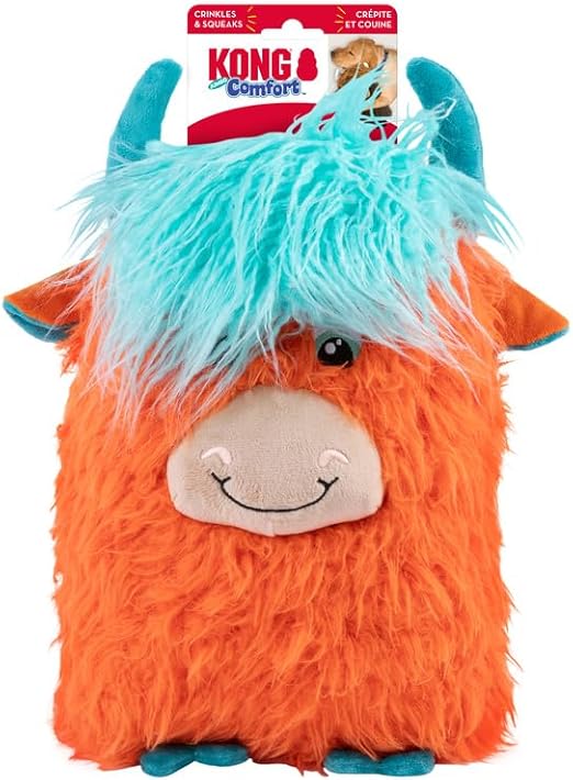 KONG Comfort Jumbo Highland Cow (Vaca) – Pelúcia Gigante Interativa para Cães