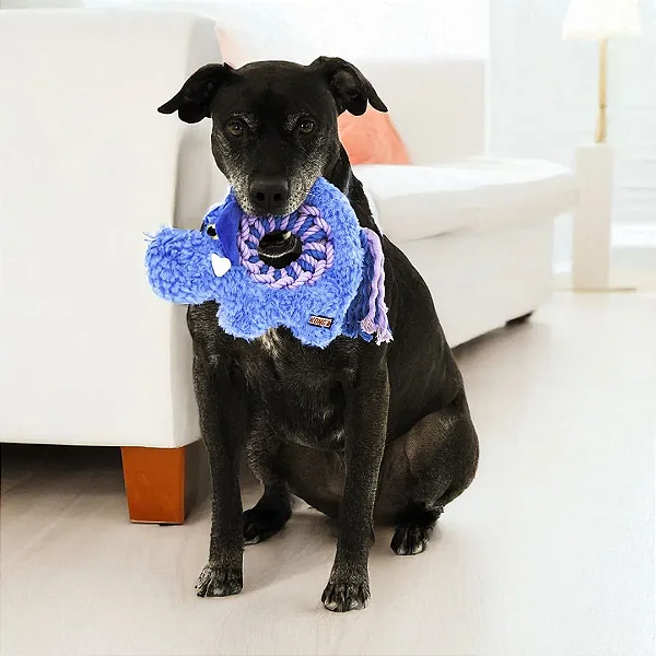 KONG Ringaroos Elefante - Brinquedo de Pelúcia com Corda para Cães (Tamanho Médio)