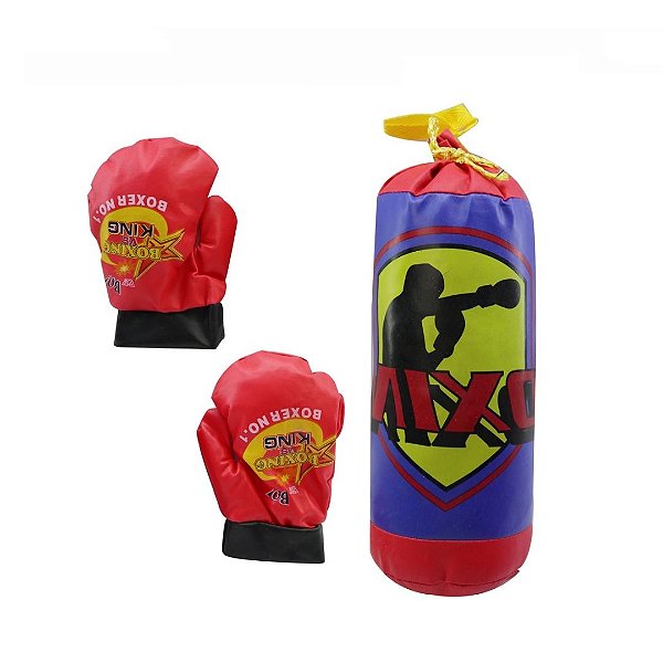 Kit Boxeador com Saco De Pancada e Duas Luvas De Boxe Infantil 579376 - Azul e Vermelho
