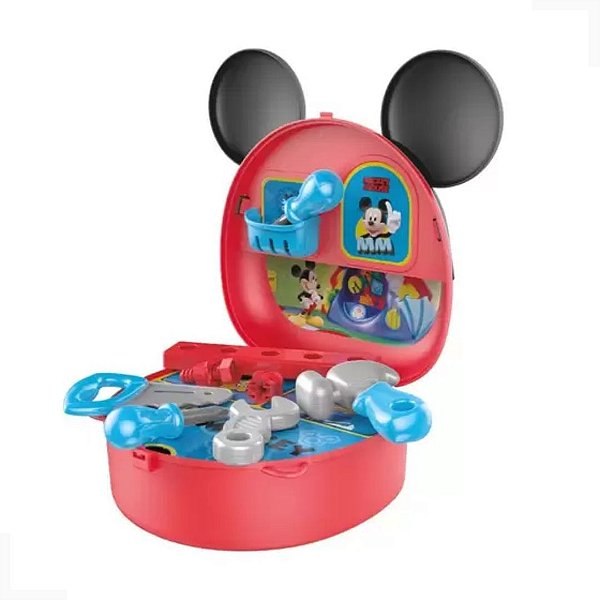 Brinquedo Infantil Multikids Maleta Mickey Construtor Com Alça e 8 Acessórios - Vermelho - BR1557