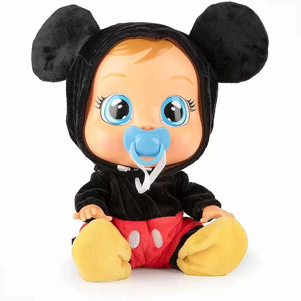 Boneca Infantil Multikids Crybabies Mickey com Choro e Lagrimas de Verdade - Preto - 2 Pilhas AAA - BR1419