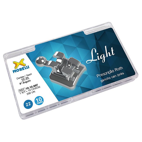 Kit de Bráquetes 10 casos Prescrição Roth Light .022" Can. Sup.9° Ang. Gancho Can./Prés