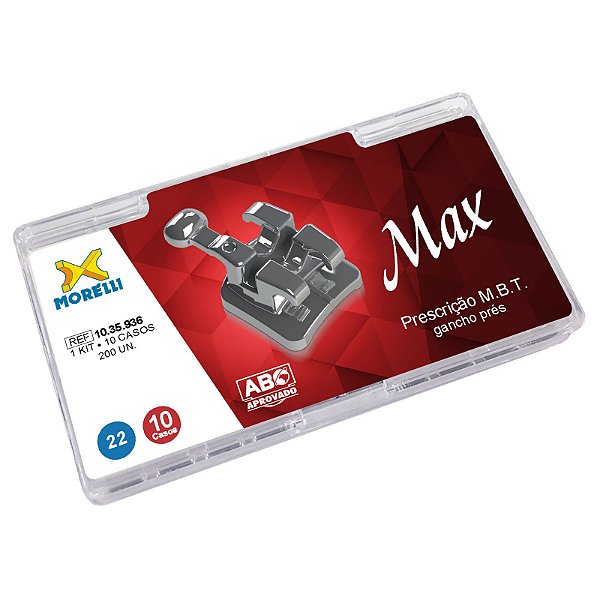 Kit de Bráquetes 10 casos Prescrição M.B.T. Max .022" Gancho Prés