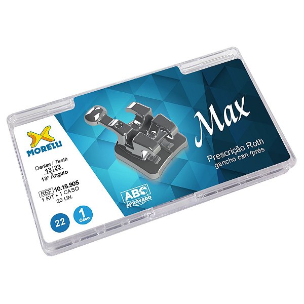 Kit de Bráquetes 01 caso Prescrição Roth Max .022" Can. 13° Ang. Gancho Can./Prés