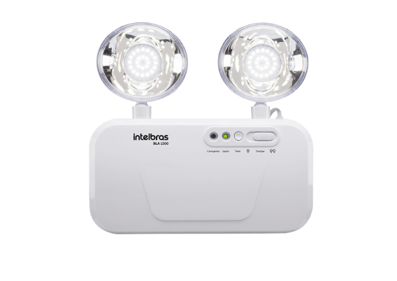 Bloco de iluminação de emergência LED BLA 1200 da Intelbras, autonomia de 4 horas.