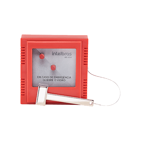 Acionador de emergência quebra vidro AS 1010 da Intelbras para sistemas de alarme.