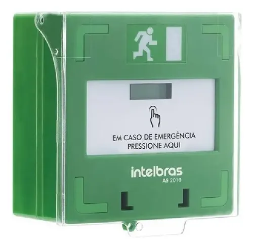 Acionador de emergência rearmável AS 2010 da Intelbras para liberação rápida de portas.