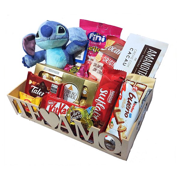 Cesta Stitch Pelúcia Presente Chocolate Ferrero Rocher, Fini