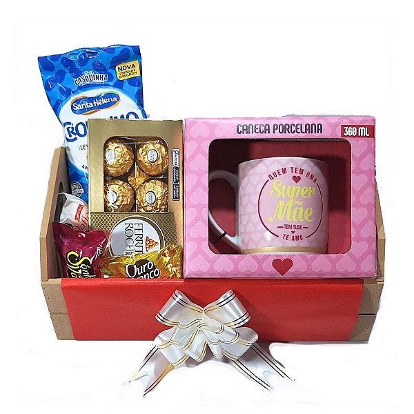 Cesta De Presente Super Mãe Com Caneca E Chocolates