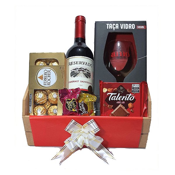 Cesta De Presente Namorados Com Vinho, Ferrero Rocher E Taça