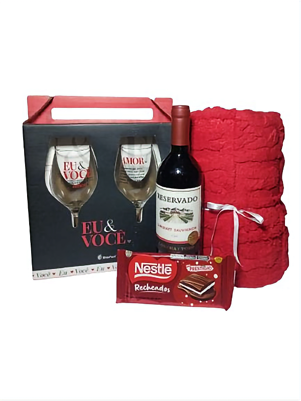 Cesta Presente Casal Vinho, Manta Aconchegante E Chocolate
