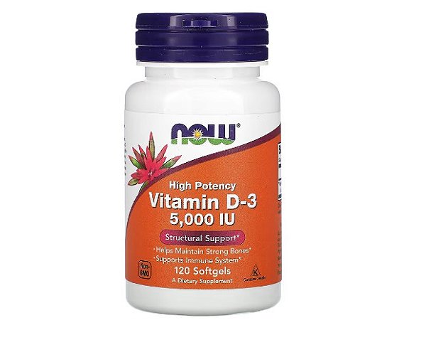 NOW Foods, Vitamina D-3, 125 mcg (5.000 UI), 120 Cápsulas Softgel