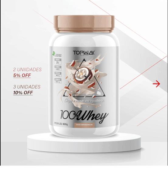 TOPWAY 100% WHEY - 900G PROTEÍNA CONCENTRADA + VITAMINA B12 + VITAMINA D + TRIPTOFANO + STÉVIA E TAUMATINA