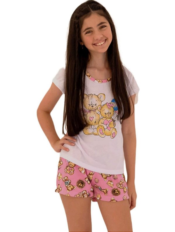Pijama infantil feminino curto urso