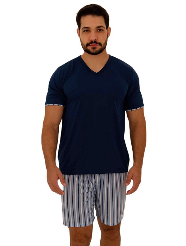 Pijama masculino curto short listrado