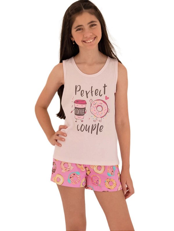 Pijama infantil feminino curto donut