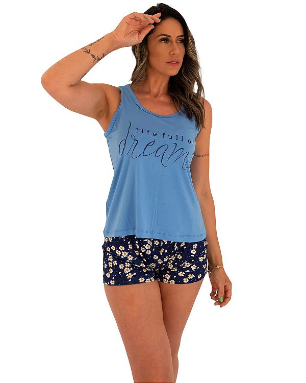 Pijama feminino regata dreams e short florido