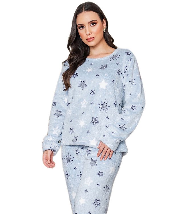 Pijama feminino fleece estrelas