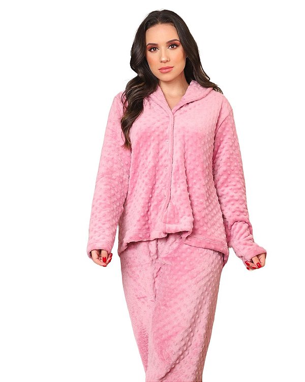 Conjunto fleece feminino quentinho com botões