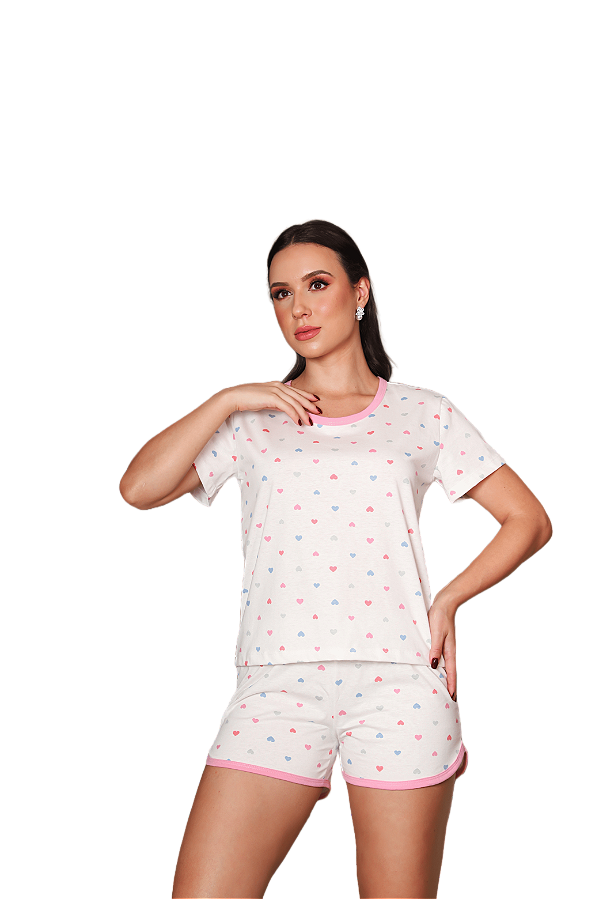 Pijama de algodão coração colorido