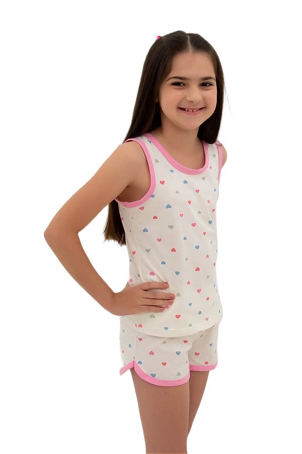 Pijama infantil regata de algodão coração colorido