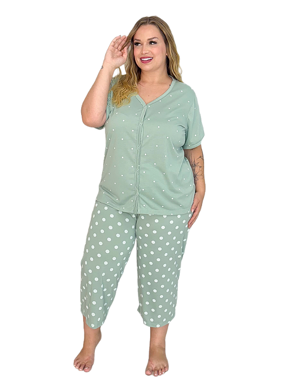 Pijama listrado aberto com pescador plus size