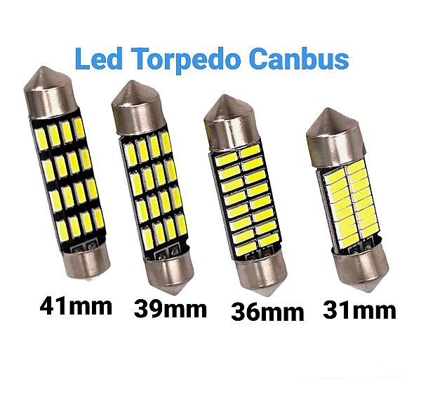 Lâmpadas Torpedo 16 Leds Canbus Tamanhos 31 36 39 e 41mm 100% Branco