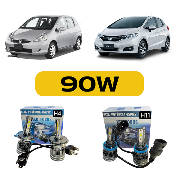 Kit LED Honda Fit e New Fit (2003-2017) Farol Alto Baixo e Milha