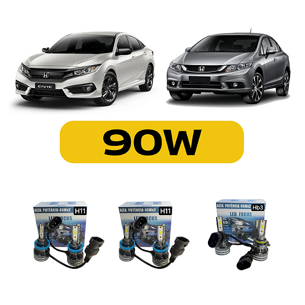 Kit LED Honda Civic (2012 em diante) G9 G10 Farol Alto Baixo e Milha