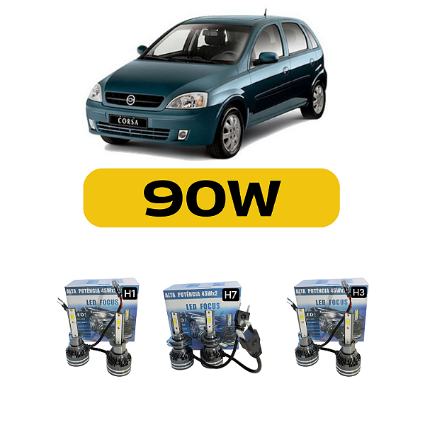 Kit LED Chevrolet Corsa Frente Montana (Todos os anos) - Foco Duplo - Farol Alto Baixo e Milha
