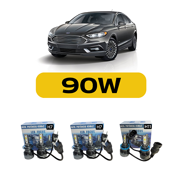 Kit LED Ford Fusion (2014-2018) Farol Alto Baixo e Milha