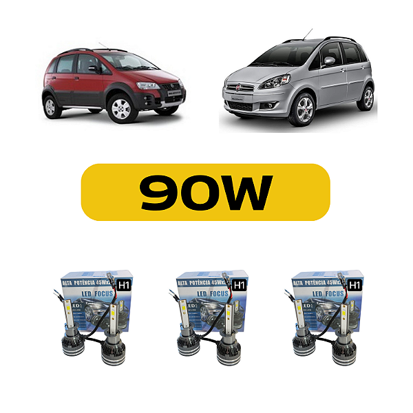 Kit Led Fiat Idea (2005-2016) Foco Duplo com Projetor - Farol Alto, Baixo e Milha