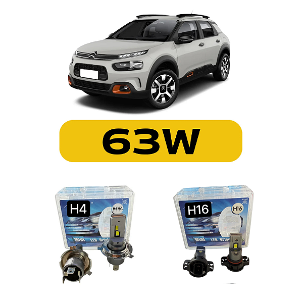Kit LED Citroen C4 Cactus e Basalt (2019 em diante) Foco Simples - Farol Alto Baixo e Milha