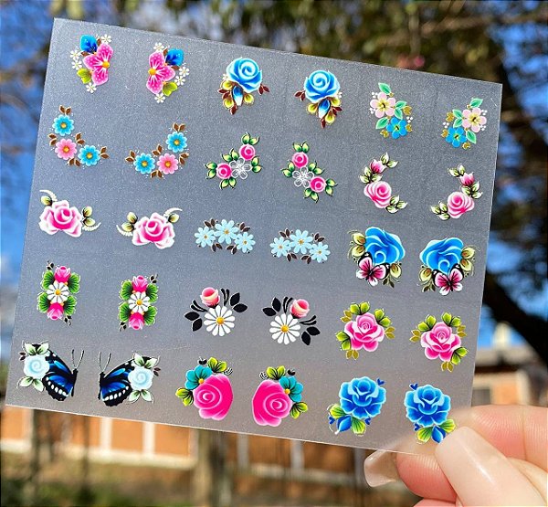 MINI CARTELÃO adesivos para unhas COM 30 UNIDADES Flores