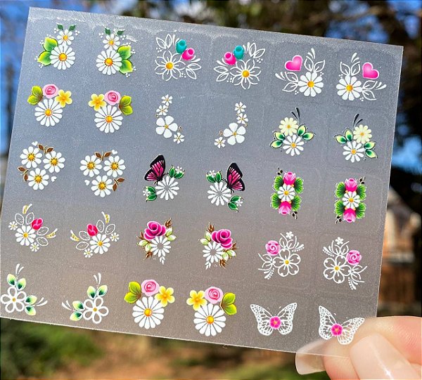 MINI CARTELÃO adesivos para unhas COM 30 UNIDADES Florzinhas