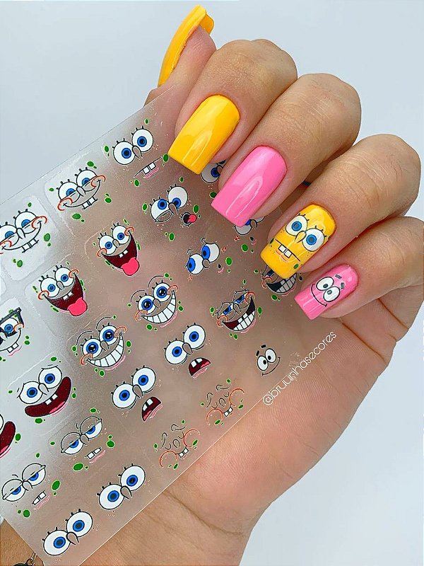 MINI CARTELÃO adesivos para unhas COM 30 UNIDADES Bob Esponja