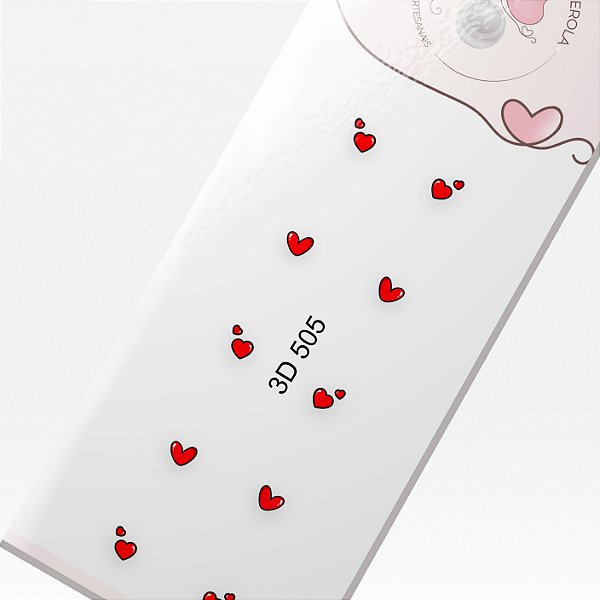 Adesivo de Unha 3D- Mini Corações Vermelhos-  3D 505