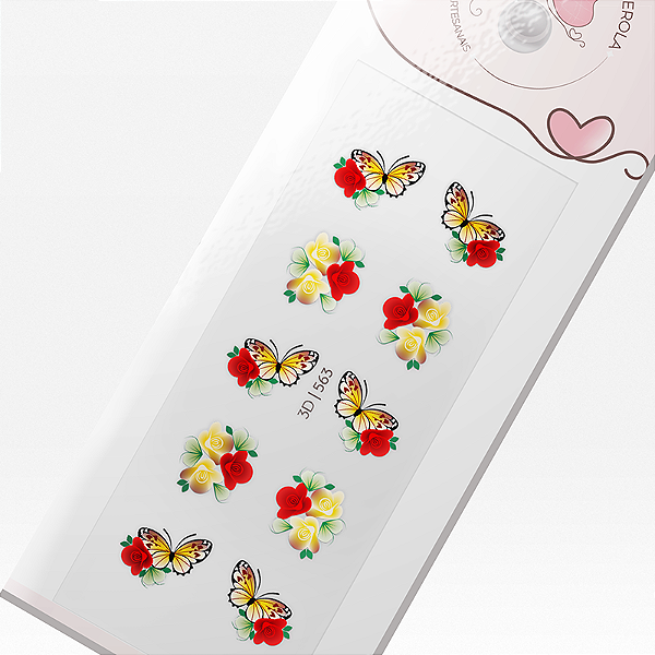 Adesivo 3D de Unha-Flores e Borboletas-563